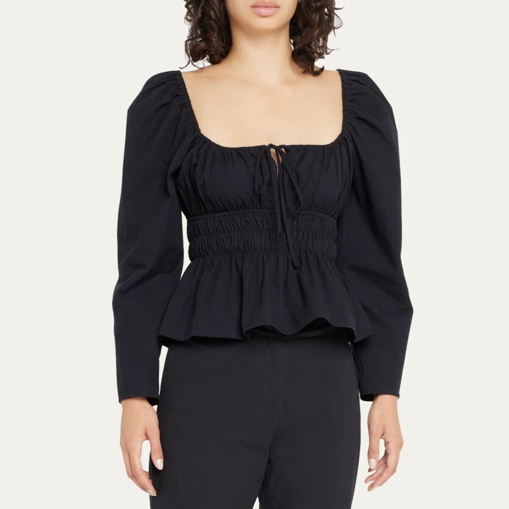 Ciao Lucia Raphaela Smocked Long Sleeve Peasant Boho Festival Blouse Black XXL
